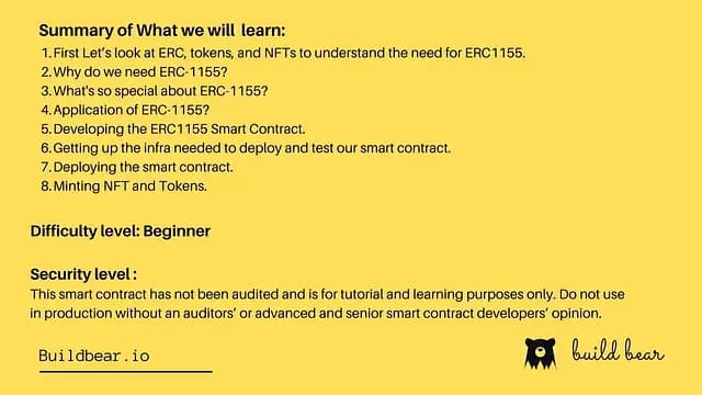 Learn and deploy an ERC 1155 smart contract (Most used by web3 Games). Image