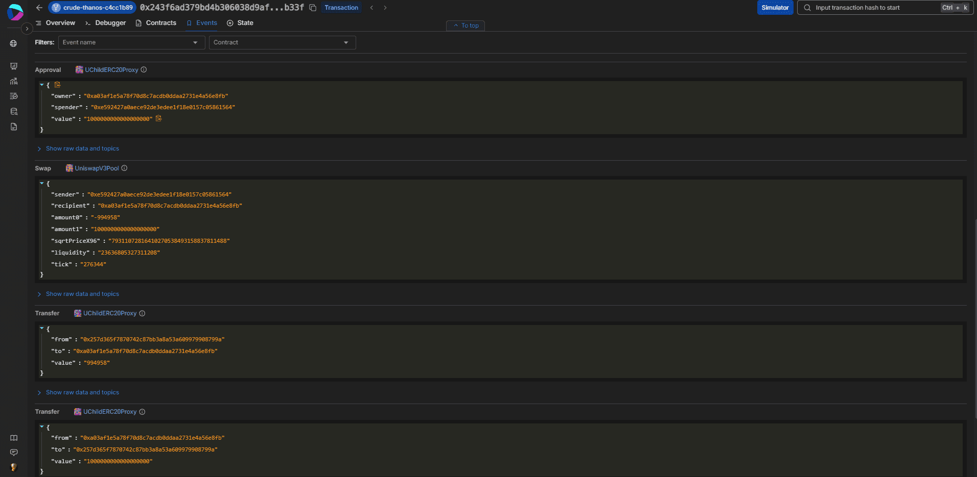 Events Tab