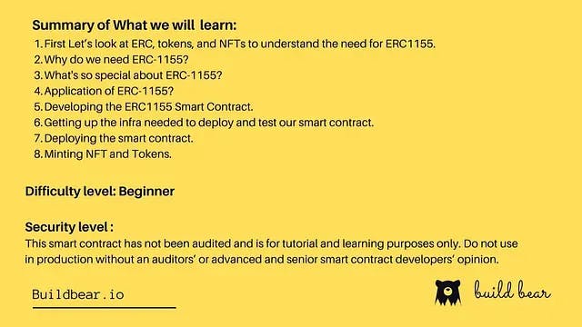 Learn and deploy an ERC 1155 smart contract (Most used by web3 Games). Image