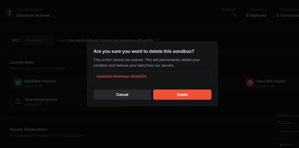 Delete modal