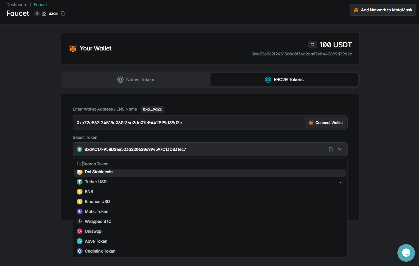 ERC20 Faucet Tokens List