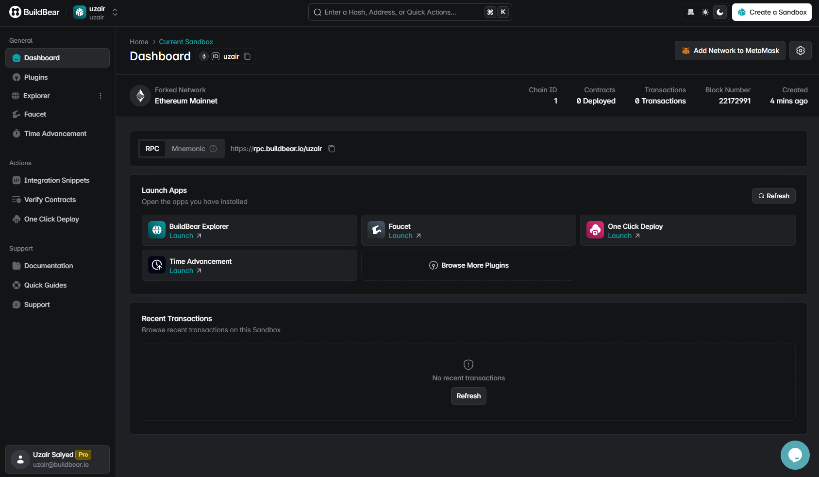 sandbox dashboard