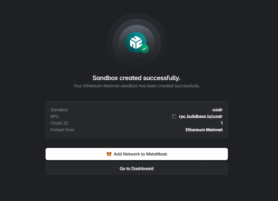 successful sandbox creation